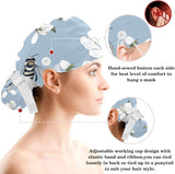 Scrub Surgical Hat,Cycling Hat with Buttons and Cotton Sweatband,Bee and Spring Blossom