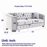 77-Inch Modern Chesterfield Velvet Sofa, 3-Seater Sofa, Upholstered Tufted Backrests with Nailhead Arms and 2 Cushions for Living Room, Bedroom, Apartment, Office (Grey)