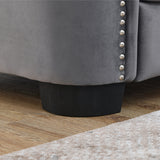77-Inch Modern Chesterfield Velvet Sofa, 3-Seater Sofa, Upholstered Tufted Backrests with Nailhead Arms and 2 Cushions for Living Room, Bedroom, Apartment, Office (Grey)
